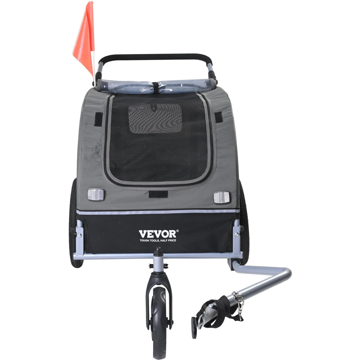 VEVOR Dog Bike Trailer, Supports up to 88 lbs, 2-in-1 Pet Stroller Cart Bicycle Carrier, Easy Folding Cart Frame with Quick Release Wheels, Universal Bicycle Coupler, Reflectors, Flag, Black/Gray - View 16