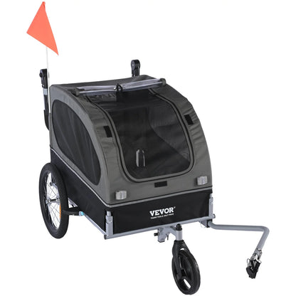 VEVOR Dog Bike Trailer, Supports up to 88 lbs, 2-in-1 Pet Stroller Cart Bicycle Carrier, Easy Folding Cart Frame with Quick Release Wheels, Universal Bicycle Coupler, Reflectors, Flag, Black/Gray - View 8