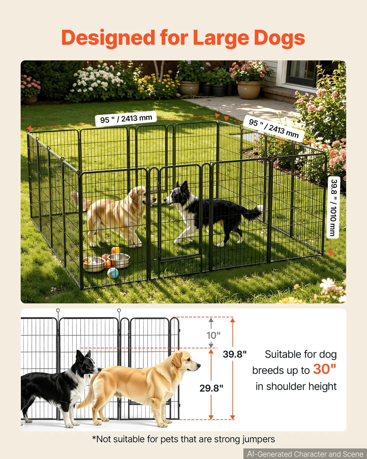 VEVOR Dog Playpen 40 Inch 16 Panels Foldable Metal Exercise Pen Pet Fence, Indoor/Outdoor Heavy Duty Puppy Crate Kennel with Door for Large/Small Dogs and Cats, Portable for RV Camping, Yard, Black
