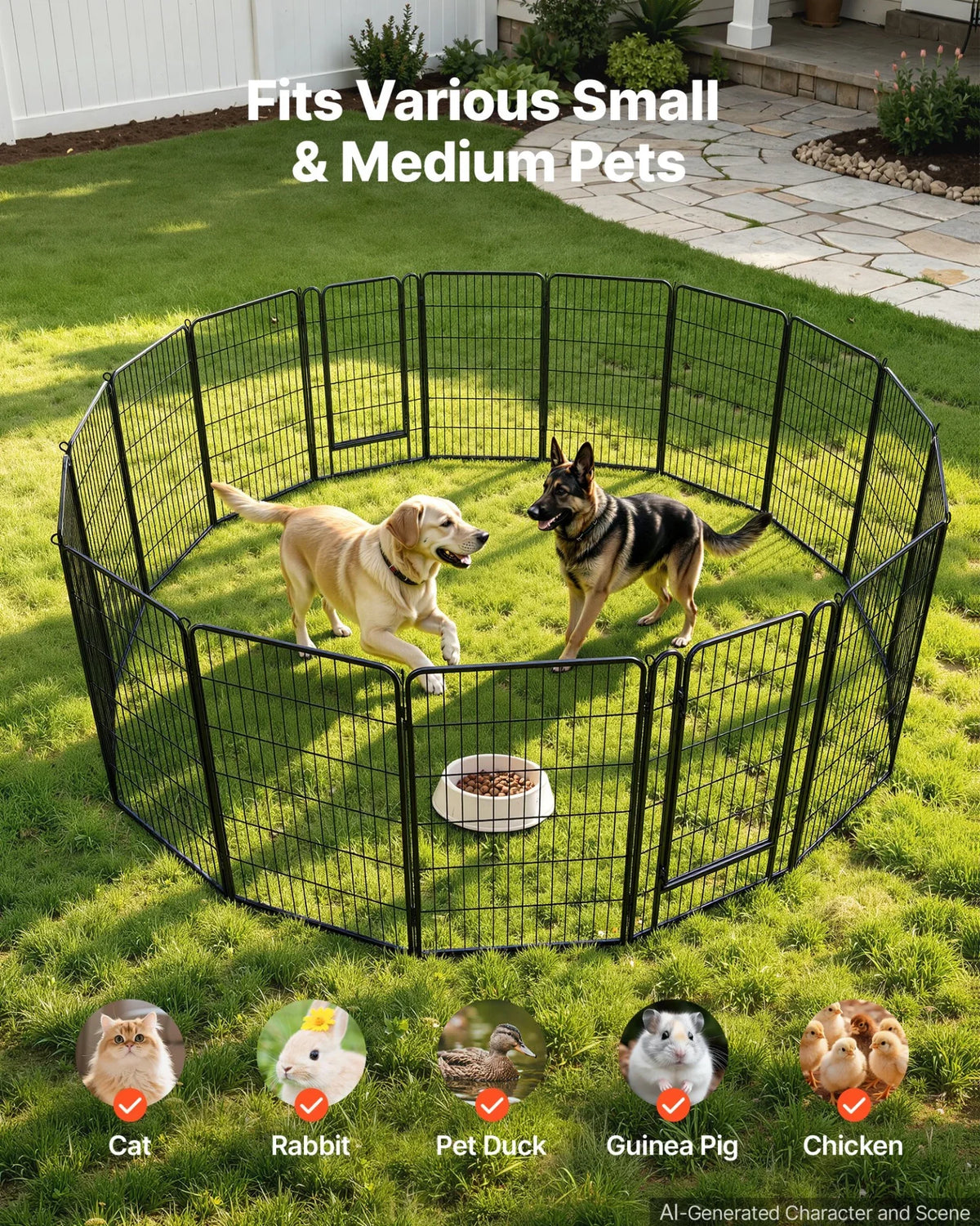 VEVOR Dog Playpen 40 Inch 16 Panels Foldable Metal Exercise Pen Pet Fence, Indoor/Outdoor Heavy Duty Puppy Crate Kennel with Door for Large/Small Dogs and Cats, Portable for RV Camping, Yard, Black - View 3