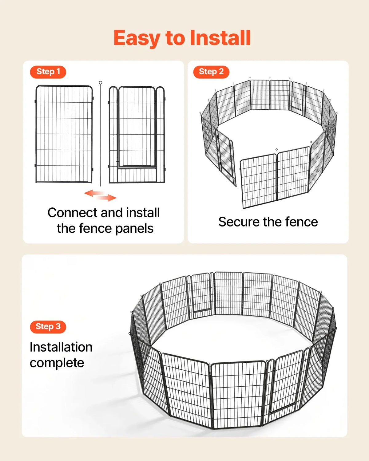 VEVOR Dog Playpen 40 Inch 16 Panels Foldable Metal Exercise Pen Pet Fence, Indoor/Outdoor Heavy Duty Puppy Crate Kennel with Door for Large/Small Dogs and Cats, Portable for RV Camping, Yard, Black - View 5