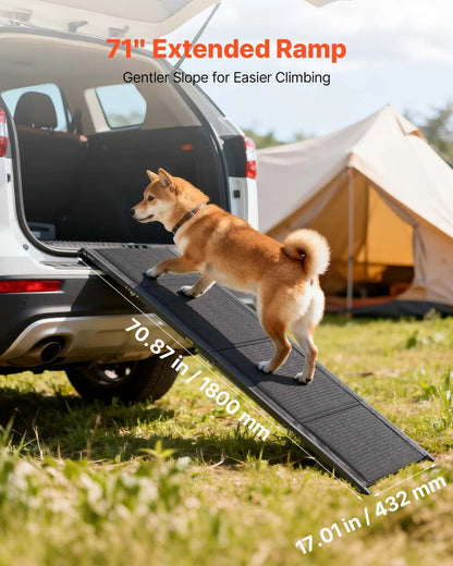VEVOR Dog Ramp for Cars, 71" L x 17" W, Folding Pet Ramps for Medium & Large Dogs up to 250lbs, Pet Stair Ramp with Non-Slip Felt Rug Surface, Portable Outdoor Dog Car Ramps for SUV & Truck - View 6