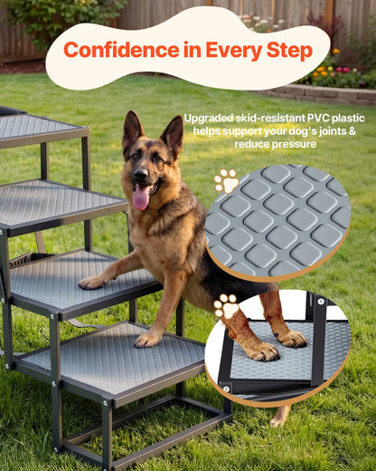 VEVOR Dog Stairs for Car, 4 Steps Extra Wide Foldable Dog Ramp for Large Dogs with Non-Slip Surface, Portable Lightweight Pet Stairs Ladder for Car, SUV, Truck, High Bed, Sofa, Support up to 400 lbs - View 3