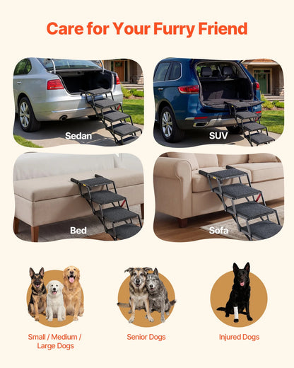 VEVOR Dog Stairs for Car, 5 Steps Extra Wide Foldable Dog Ramp for Large Dogs with Non-Slip Rug Surface, Portable Lightweight Pet Ladder for Car, SUV, Truck, High Beds, Sofas, Support up to 200 lbs - View 5