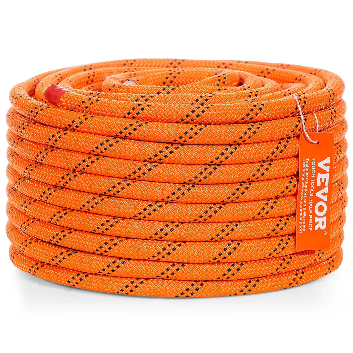 VEVOR Double Braided Polyester Rope, 1/2 in x 120 ft, 48 Strands, 8000 LBS Breaking Strength Outdoor Climbing Rope, Arborist Rigging Rope for Rock Hiking Camping Swing Rappelling Rescue, Orange/Black - View 8