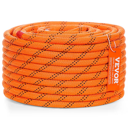 VEVOR Double Braided Polyester Rope, 1/2 in x 120 ft, 48 Strands, 8000 LBS Breaking Strength Outdoor Climbing Rope, Arborist Rigging Rope for Rock Hiking Camping Swing Rappelling Rescue, Orange/Black - View 8