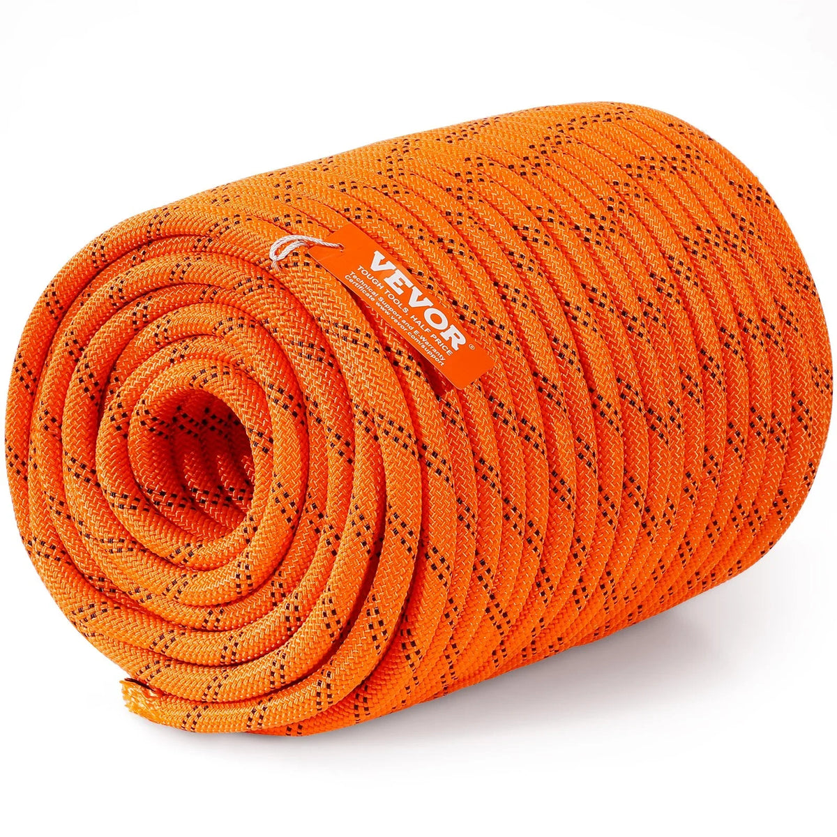 VEVOR Double Braided Polyester Rope, 1/2 in x 220 ft, 48 Strands, 8000 LBS Breaking Strength Outdoor Climbing Rope, Arborist Rigging Rope for Rock Hiking Camping Swing Rappelling Rescue, Orange/Black - View 10