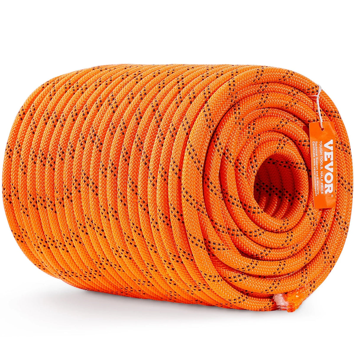 VEVOR Double Braided Polyester Rope, 1/2 in x 220 ft, 48 Strands, 8000 LBS Breaking Strength Outdoor Climbing Rope, Arborist Rigging Rope for Rock Hiking Camping Swing Rappelling Rescue, Orange/Black - View 11