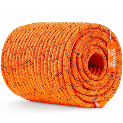 VEVOR Double Braided Polyester Rope, 1/2 in x 220 ft, 48 Strands, 8000 LBS Breaking Strength Outdoor Climbing Rope, Arborist Rigging Rope for Rock Hiking Camping Swing Rappelling Rescue, Orange/Black - View 11