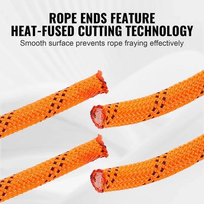 VEVOR Double Braided Polyester Rope, 1/2 in x 220 ft, 48 Strands, 8000 LBS Breaking Strength Outdoor Climbing Rope, Arborist Rigging Rope for Rock Hiking Camping Swing Rappelling Rescue, Orange/Black - View 6