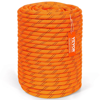 VEVOR Double Braided Polyester Rope, 1/2 in x 220 ft, 48 Strands, 8000 LBS Breaking Strength Outdoor Climbing Rope, Arborist Rigging Rope for Rock Hiking Camping Swing Rappelling Rescue, Orange/Black - View 9