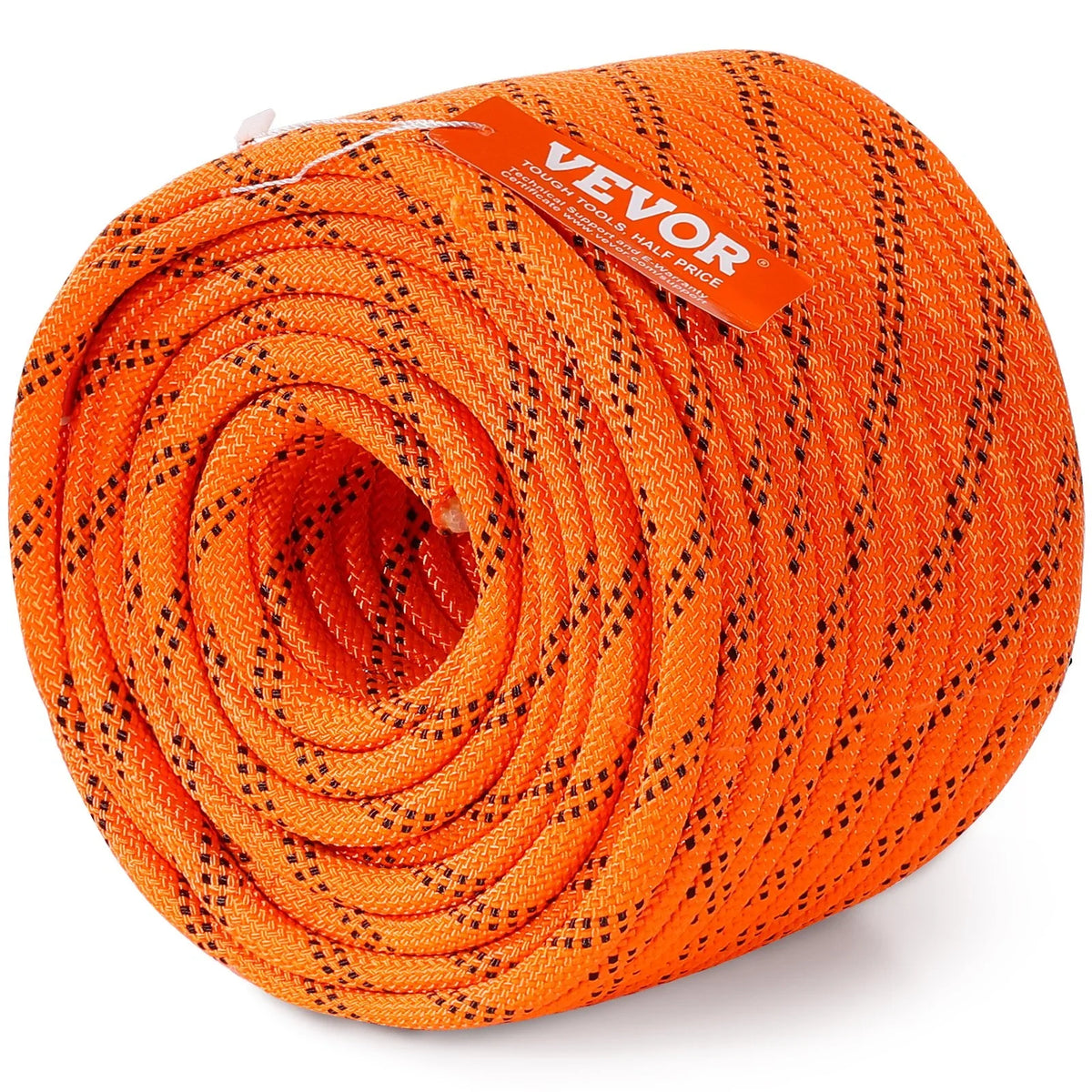 VEVOR Double Braided Polyester Rope, 3/8 in x 120 ft, 48 Strands, 4000 LBS Breaking Strength Outdoor Climbing Rope, Arborist Rigging Rope for Rock Hiking Camping Swing Rappelling Rescue, Orange/Black - View 10