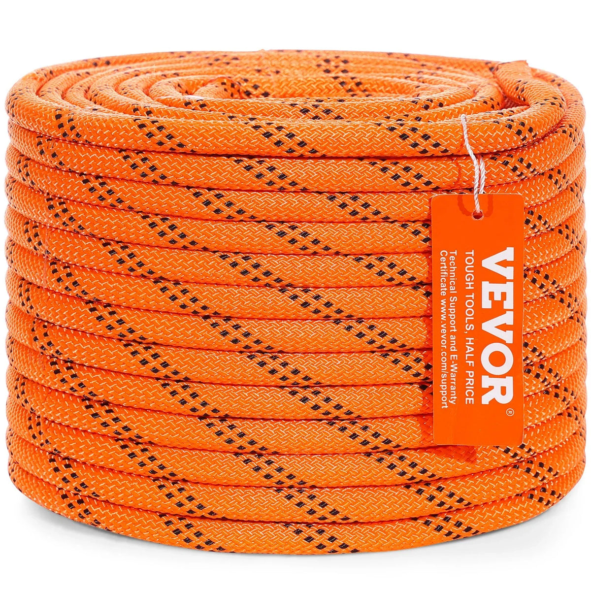 VEVOR Double Braided Polyester Rope, 3/8 in x 120 ft, 48 Strands, 4000 LBS Breaking Strength Outdoor Climbing Rope, Arborist Rigging Rope for Rock Hiking Camping Swing Rappelling Rescue, Orange/Black - View 9