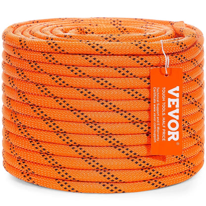 VEVOR Double Braided Polyester Rope, 3/8 in x 120 ft, 48 Strands, 4000 LBS Breaking Strength Outdoor Climbing Rope, Arborist Rigging Rope for Rock Hiking Camping Swing Rappelling Rescue, Orange/Black - View 9