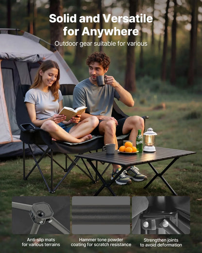 VEVOR Double Camping Chair, Oversized Two Person Camp Chair with 660 lbs Heavy Duty Support, with Dual Cup Holders, Wine Glass Holders, Magazine Straps, Carry Bags for Outdoor, Beach, 1 Pack - View 3