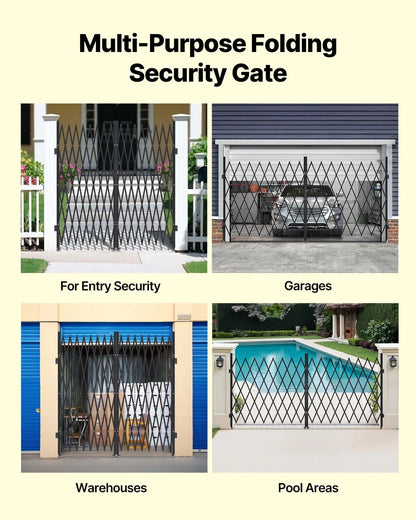 VEVOR Double Folding Security Gate, Lockable Scissor Gate with 360° Swivel Casters, Outdoor Barricade Steel Retractable Gates, for Entry Security, Garage, Warehouse & Pool, 155.12 x 86.81 in (W x H) - View 5