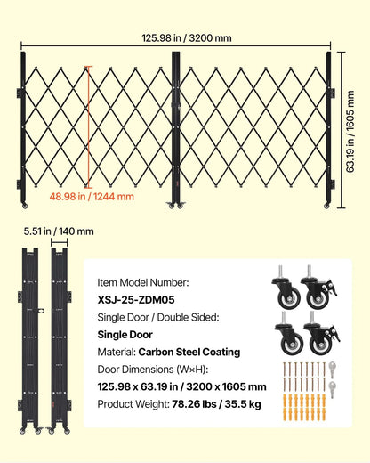 VEVOR Double Folding Security Gate, Lockable Scissor Gate with 360° Swivel Casters, Outdoor Barricade Steel Retractable Gates, for Entry Security, Garage, Warehouse & Pool, 125.98 x 63.19 in (W x H) - View 6