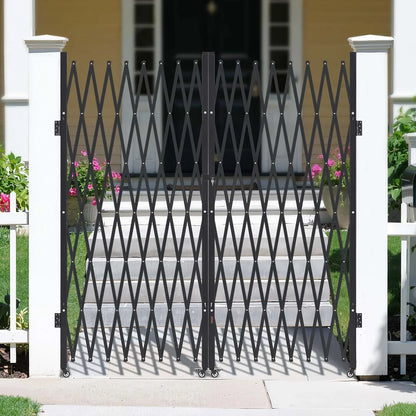 VEVOR Double Folding Security Gate, Lockable Scissor Gate with 360° Swivel Casters, Outdoor Barricade Steel Retractable Gates, for Entry Security, Garage, Warehouse & Pool, 155.12 x 86.81 in (W x H) - View 7