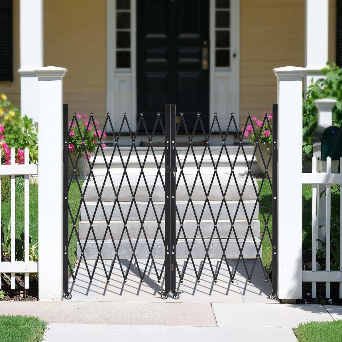 VEVOR Double Folding Security Gate, Lockable Scissor Gate with 360° Swivel Casters, Outdoor Barricade Steel Retractable Gates, for Entry Security, Garage, Warehouse & Pool, 125.98 x 63.19 in (W x H) - View 7