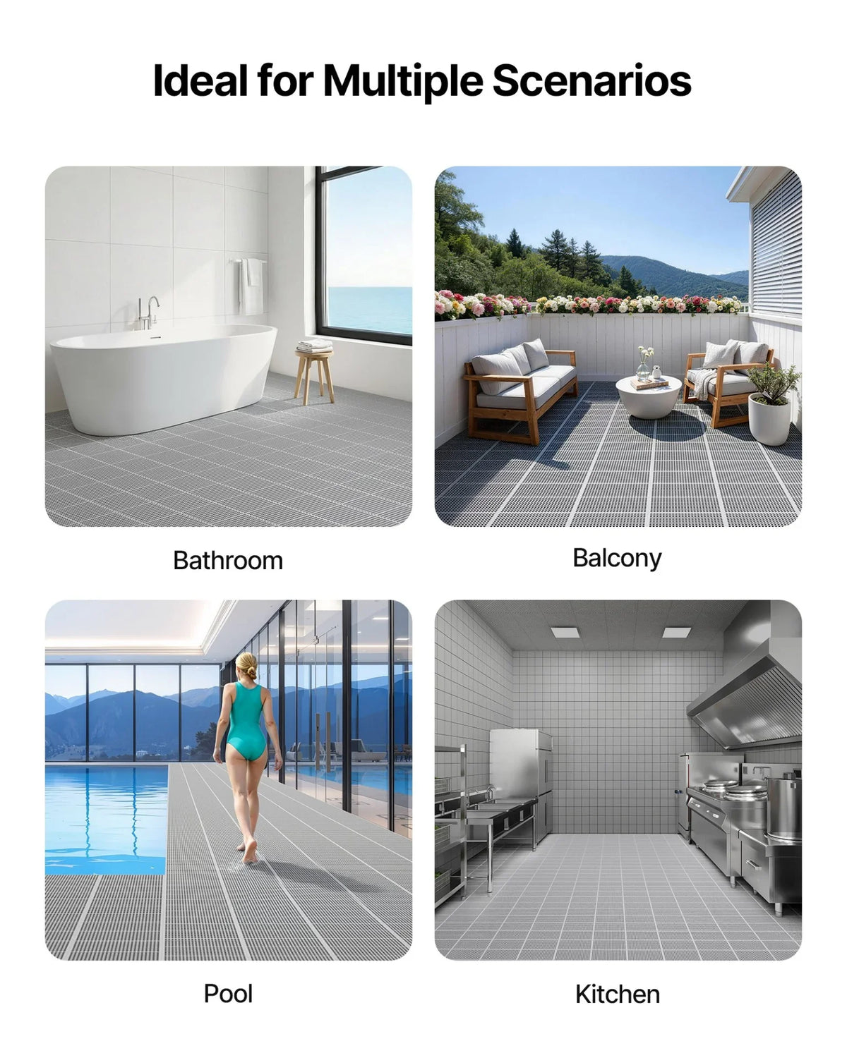 VEVOR Drainage Mat, 3 x 50 ft, PVC Non Slip Commercial Floor Mat, Wet Area Water Drain Splash Matting Hollow Doormat Roll, for Outdoor Indoor Restaurant Swimming Pool Patio Bathroom Washroom, Gray - View 5