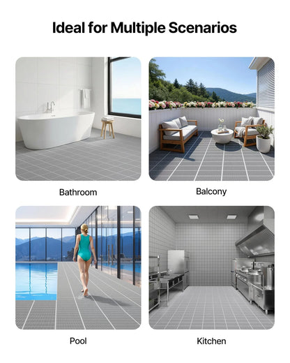 VEVOR Drainage Mat, 3 x 50 ft, PVC Non Slip Commercial Floor Mat, Wet Area Water Drain Splash Matting Hollow Doormat Roll, for Outdoor Indoor Restaurant Swimming Pool Patio Bathroom Washroom, Gray - View 5