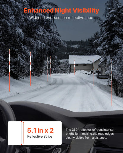 VEVOR Driveway Markers, 200Pcs 48 in Long 1/4 in Dia, Hi-Visibility Driveway Reflectors with 12 in Steel Drill Bits, Reflective Snow Sticks Fiberglass Pole for Parking Lots, Walkways, Snow Plowing - View 2