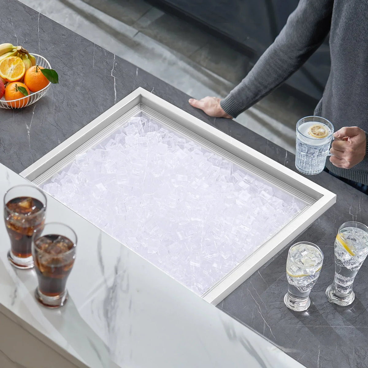 VEVOR Drop in Ice Chest, 21"L x 17"W x 18"H Stainless Steel Ice Cooler, Commercial Ice Bin with Cover, 40 qt Outdoor Kitchen Ice Bar, Drain-pipe and Drain Plug Included, for Cold Wine Beer - View 7