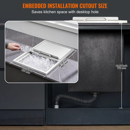 VEVOR Drop in Ice Chest, 27"L x 18"W x 21"H Stainless Steel Ice Cooler, Commercial Ice Bin with Sliding Cover, 40.9 qt Outdoor Kitchen Ice Bar, Drain-pipe and Drain Plug Included, for Cold Wine Beer - View 5