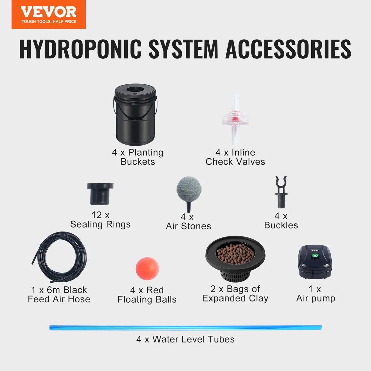 VEVOR DWC Hydroponic System, 5 Gallon 4 Buckets, Deep Water Culture Growing Bucket, Hydroponics Grow Kit with Pump, Air Stone and Water Level Device, for Indoor/Outdoor Leafy Vegetables - View 16