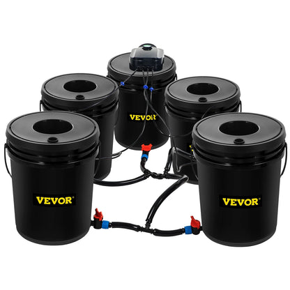 VEVOR DWC Hydroponic System, 5 Gallon 5 Buckets, Deep Water Culture Growing Bucket, Hydroponics Grow Kit with Pump, Air Stone and Connected Reservoir, for Indoor/Outdoor Leafy Vegetables - View 9