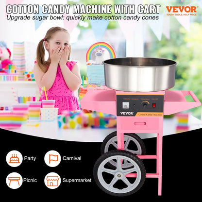 VEVOR Electric Cotton Candy Machine with Cart, 1000W Commercial Floss Maker with Stainless Steel Bowl, Sugar Scoop and Drawer, Perfect for Home, Kids Birthday, Family Party, Pink - View 6