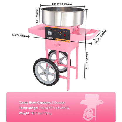 VEVOR Electric Cotton Candy Machine with Cart, 1000W Commercial Floss Maker with Stainless Steel Bowl, Sugar Scoop and Drawer, Perfect for Home, Kids Birthday, Family Party, Pink - View 7