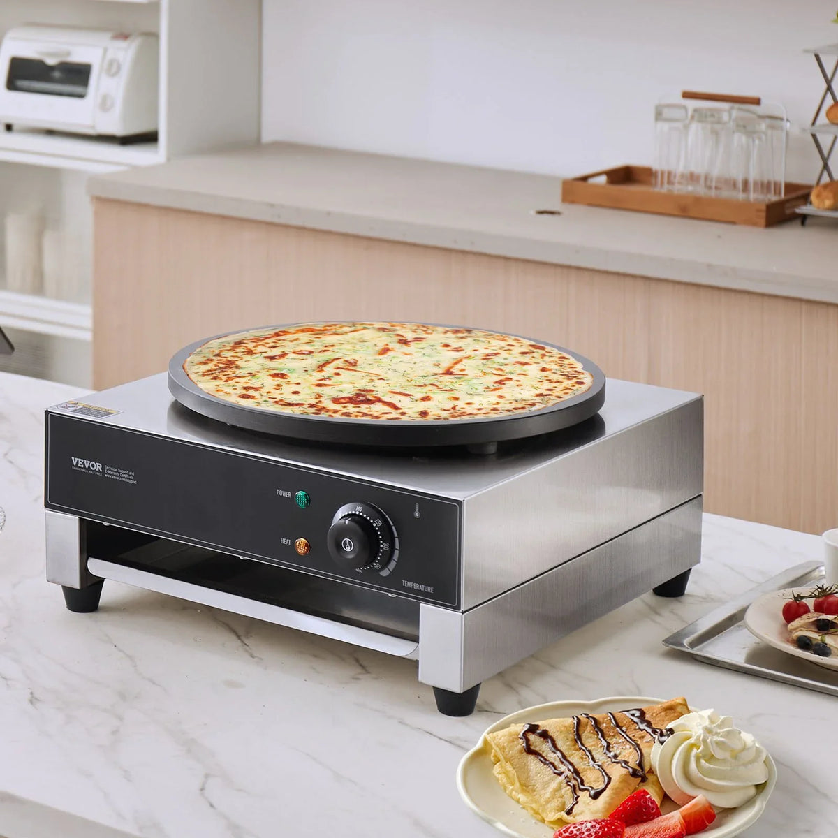 VEVOR Electric Crepe Maker, 16-Inch Commercial Crepe Machine, 1700W Flat Plate Crepe Griddle, Nonstick Stainless Steel Pancake Making Machine, Desktop Circular Cereals Pancake Stove with Temp Control - View 7