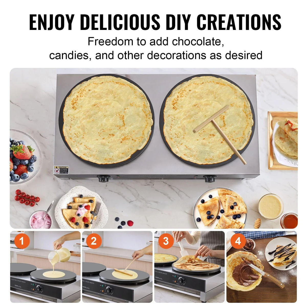 VEVOR Electric Crepe Maker, 16-Inch Double Head Commercial Crepe Machine, 3400W Flat Plate Crepe Griddle, Nonstick Stainless Steel Pancake Making, Desktop Circular Cereals Pancake Stove, AC120V 60Hz - View 5
