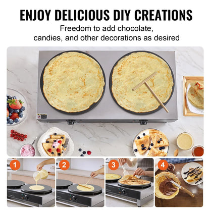 VEVOR Electric Crepe Maker, 16-Inch Double Head Commercial Crepe Machine, 3400W Flat Plate Crepe Griddle, Nonstick Stainless Steel Pancake Making, Desktop Circular Cereals Pancake Stove, AC120V 60Hz - View 5