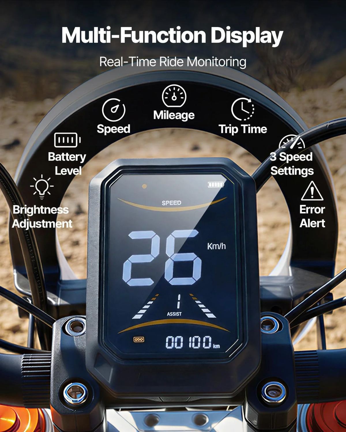 VEVOR Electric Dirt Bike for Teens Adults, 2000W Motor, 31 MPH Speed, 31 Miles Max Range, 48V 22.5Ah Battery, Off-Road Motorcycle with Light, Display, Dual Suspension & Hydraulic Brakes for Age 14+ - View 5