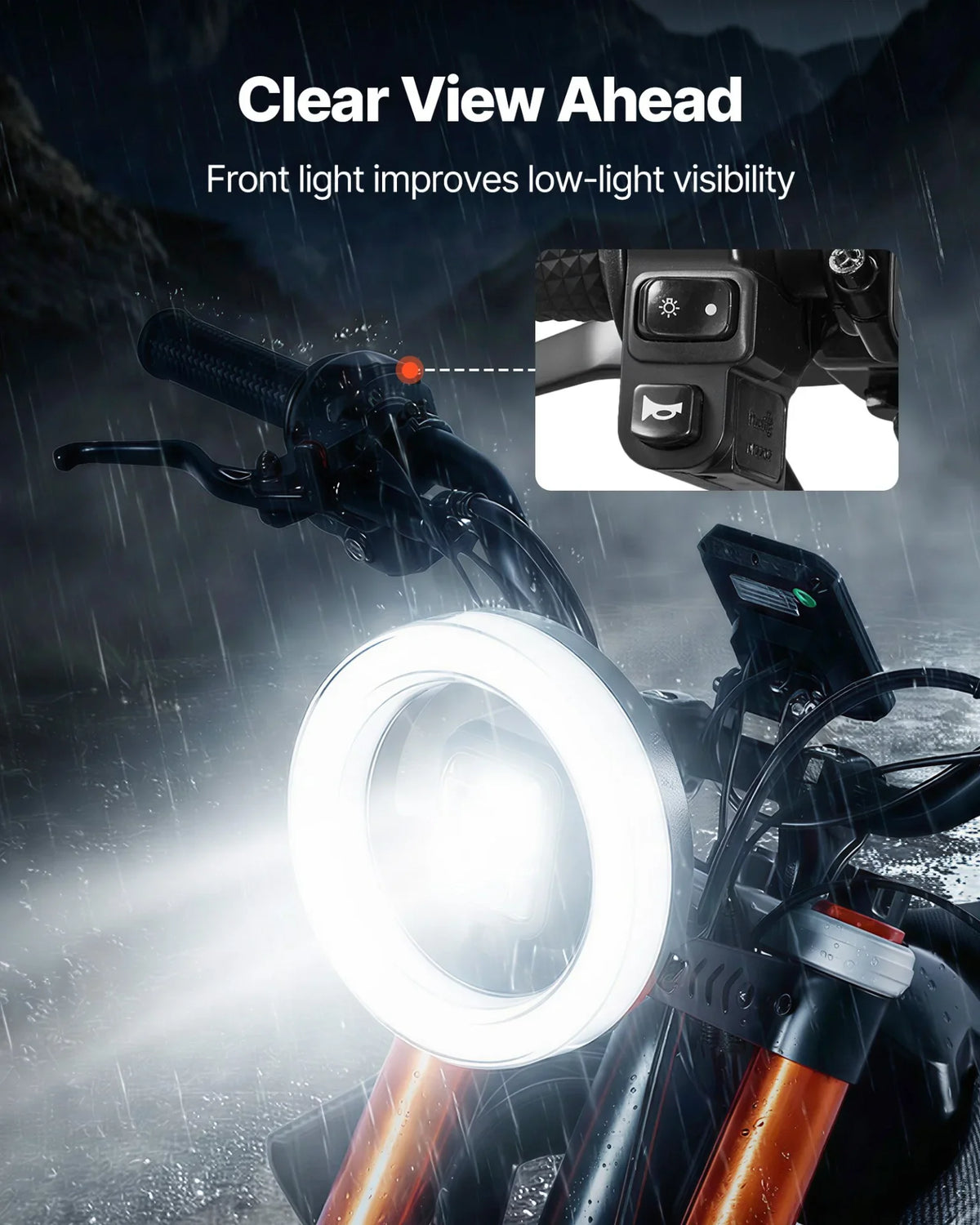 VEVOR Electric Dirt Bike for Teens Adults, 2000W Motor, 31 MPH Speed, 31 Miles Max Range, 48V 22.5Ah Battery, Off-Road Motorcycle with Light, Display, Dual Suspension & Hydraulic Brakes for Age 14+ - View 6