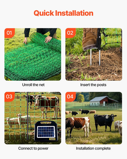 VEVOR Electric Fence Netting, 42 in (H) x 164 ft (L), PE Net Fencing with Posts & Double-Spiked Stakes, Utility Portable Electric Fence for Pigs, Cows, Sheep, Deer, Used in Backyards, Farms, Ranches - View 15