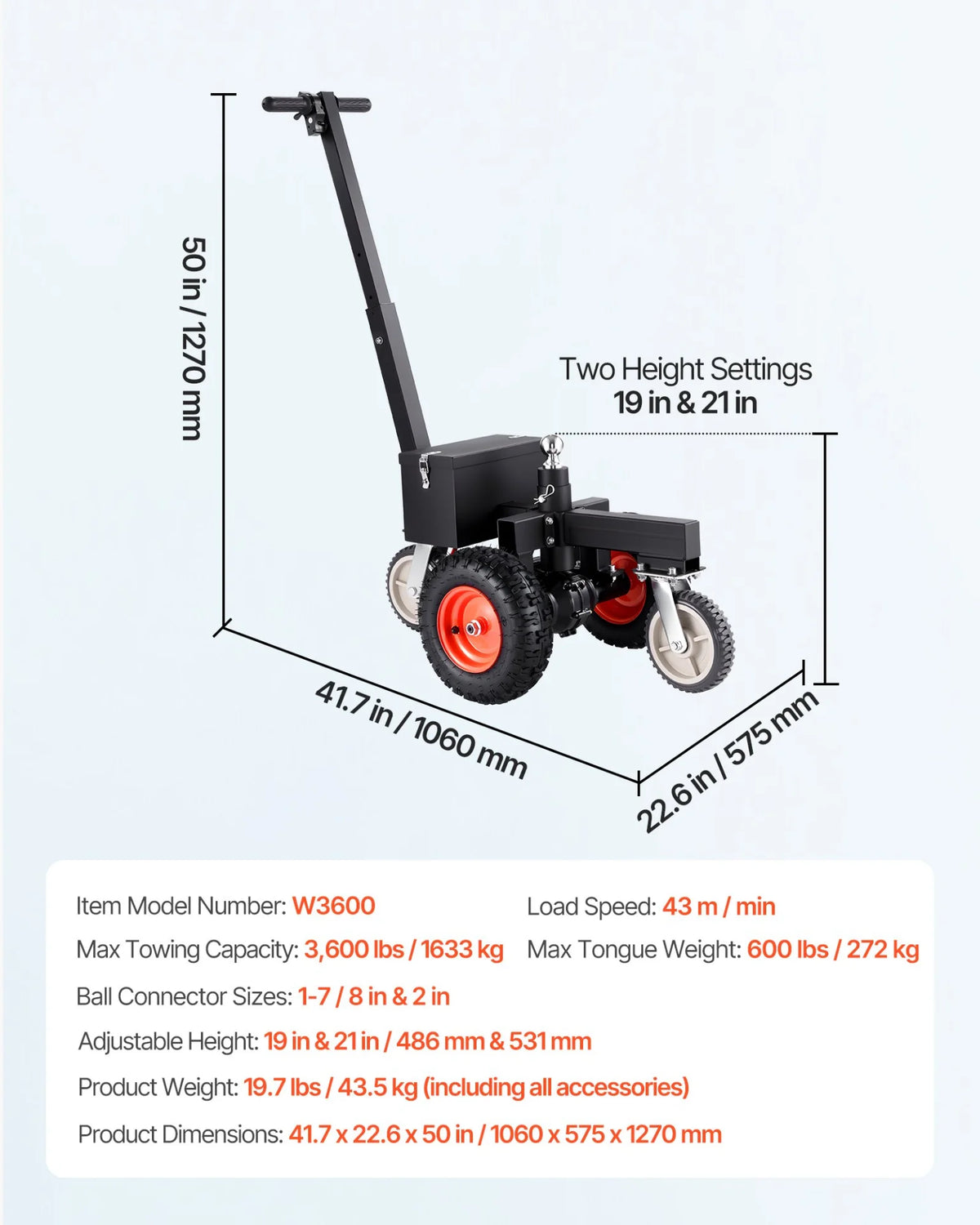 VEVOR Electric Trailer Dolly, 3600 lbs Max Trailer Weight 600 lbs Max Tongue Weight, DC 24V 800W Motorized Trailer Dolly with 2 & 1-7/8 Inch Hitch Balls for RV Campers, Cargo & Utility, Boat Trailers - View 6