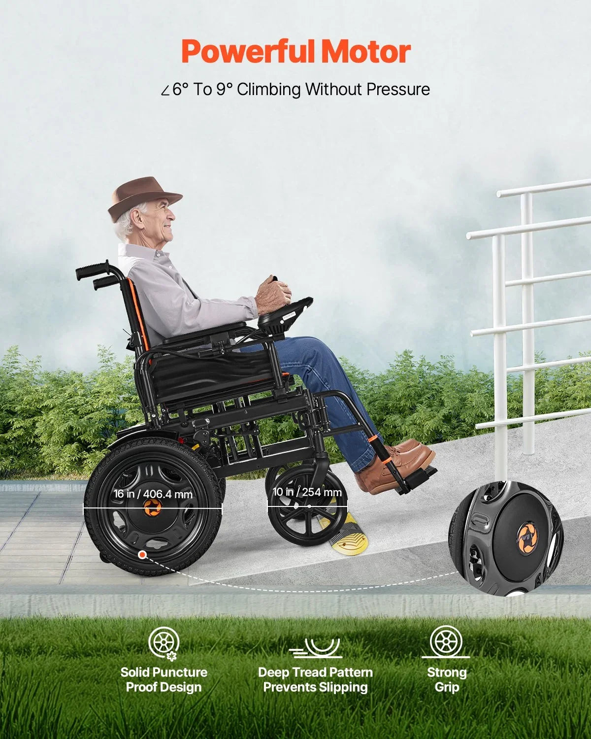 VEVOR Electric Wheelchair for Adults, 265lbs Capacity, Foldable & Lightweight Motorized Wheelchair, 13-Mile Long Travel Range, All-Terrain Powered Chair, Portable for Seniors & Disabled - View 4