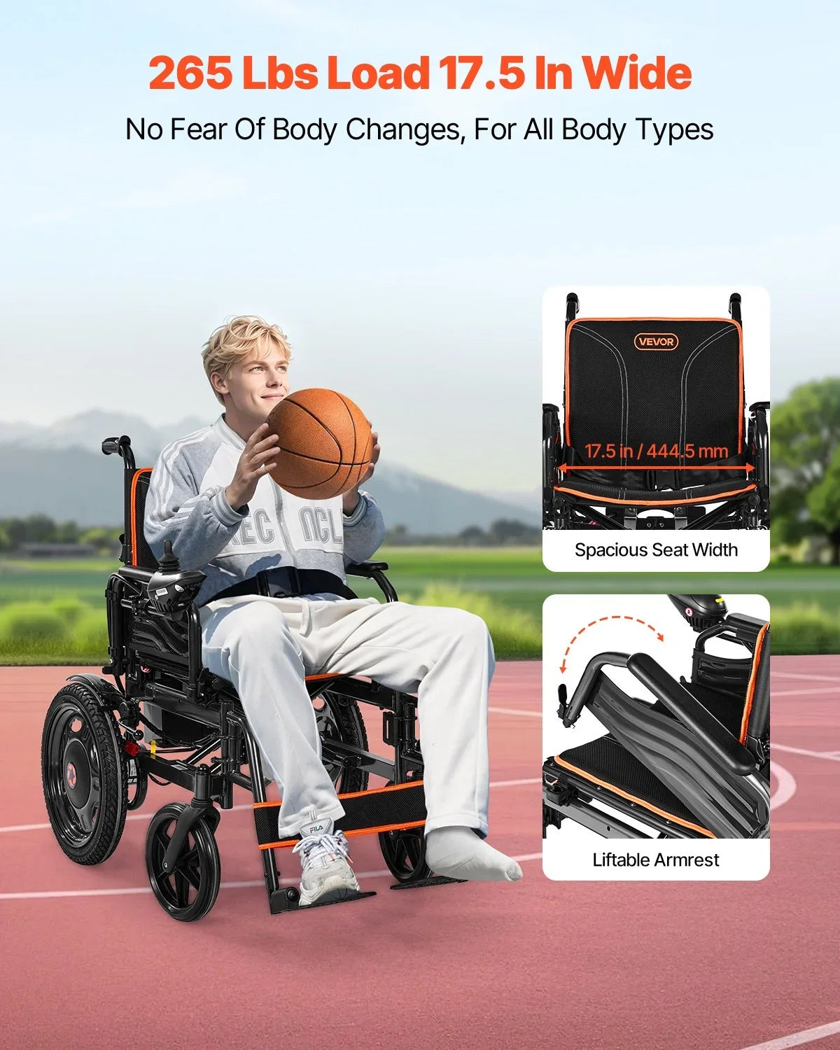 VEVOR Electric Wheelchair for Adults, 265lbs Capacity, Foldable & Lightweight Motorized Wheelchair, 13-Mile Long Travel Range, All-Terrain Powered Chair, Portable for Seniors & Disabled - View 5