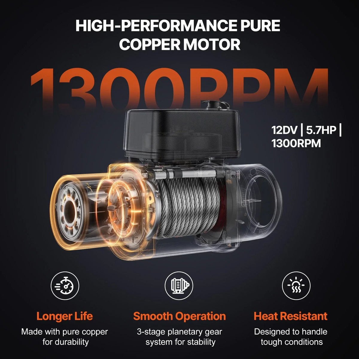 VEVOR Electric Winch, 18,000 lb, 12V DC Truck Winch with Φ7/16 in x 85 ft Steel Cable Roller Fairlead Wireless & Wired Remote Control, IP55 Waterproof for Towing Off-Road SUV Jeep Truck Trailer Boat - View 11