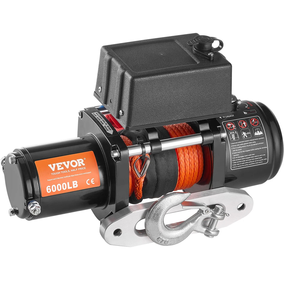 VEVOR Electric Winch, 6000 lb, 12V DC Truck Winch with Φ1/4 in x 55 ft Synthetic Rope Aluminum Fairlead Wireless & Wired Remote Control, IP55 Waterproof for Towing Off-Road SUV Truck Jeep Trailer Boat - View 8