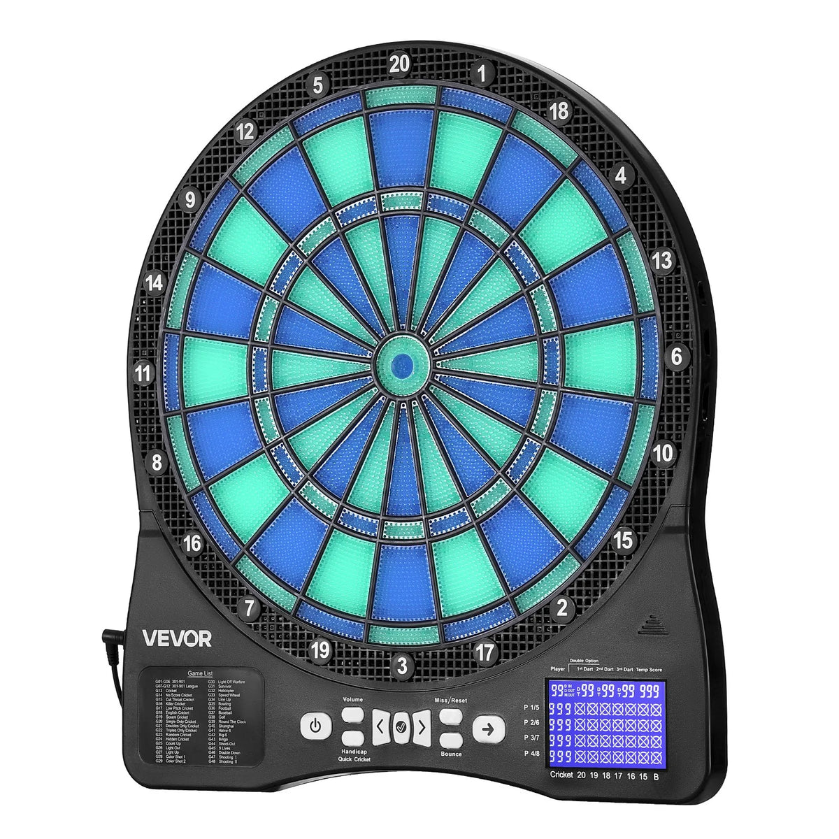 VEVOR Electronic Dart Board, LED-Illuminated Target Dartboard with 48 Games & 500+ Variations, Includes 6 Dart Shafts with Flights & 50 Soft Tips, Cricket Scoring LCD Screen - Supports Up to 8 Players - View 10