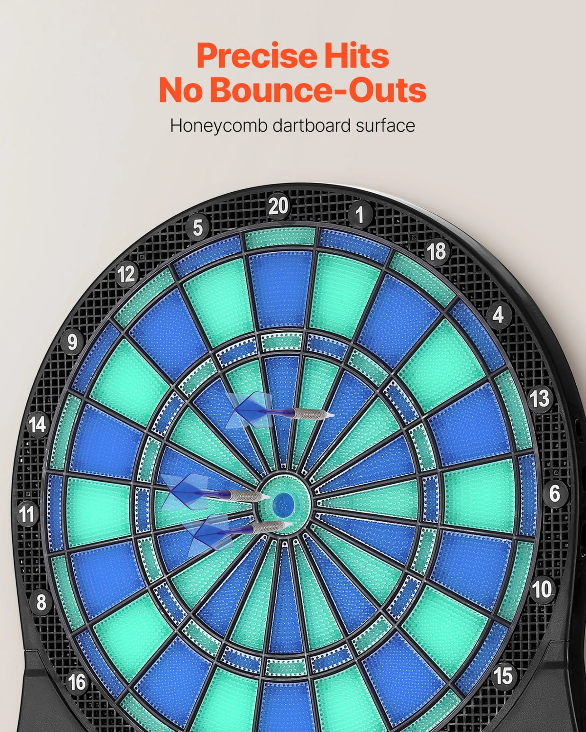VEVOR Electronic Dart Board, LED-Illuminated Target Dartboard with 48 Games & 500+ Variations, Includes 6 Dart Shafts with Flights & 50 Soft Tips, Cricket Scoring LCD Screen - Supports Up to 8 Players - View 2