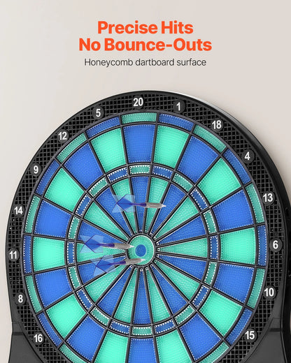 VEVOR Electronic Dart Board, LED-Illuminated Target Dartboard with 48 Games & 500+ Variations, Includes 6 Dart Shafts with Flights & 50 Soft Tips, Cricket Scoring LCD Screen - Supports Up to 8 Players - View 2