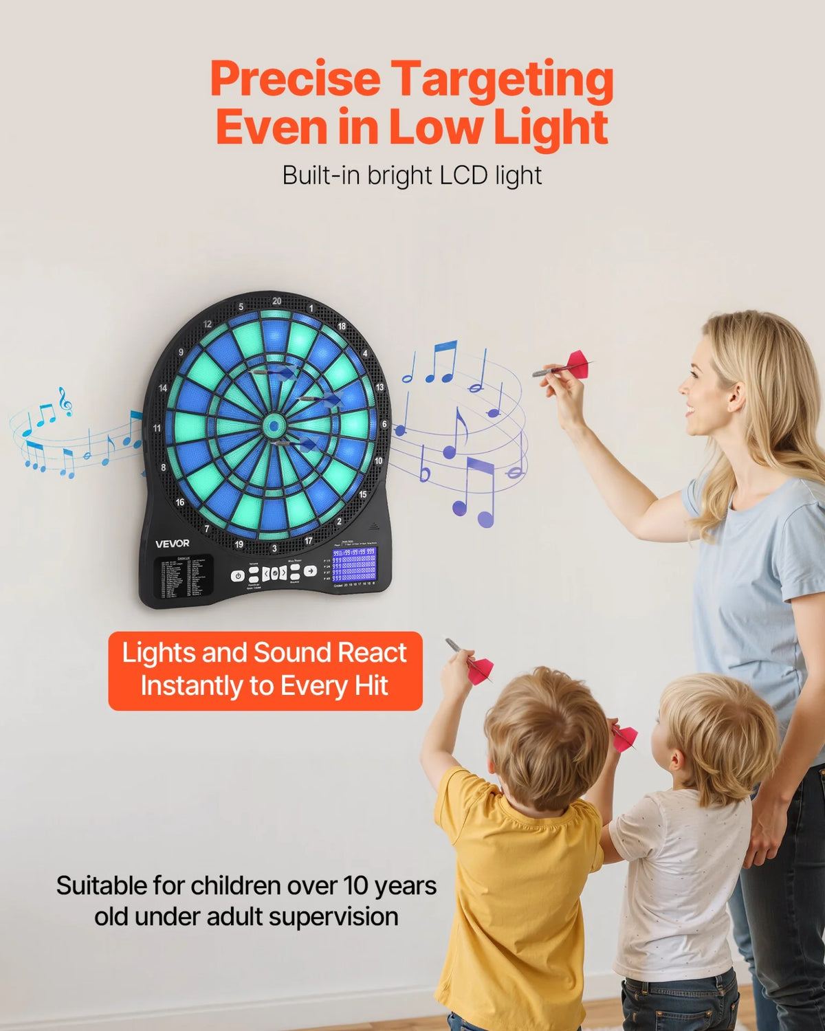 VEVOR Electronic Dart Board, LED-Illuminated Target Dartboard with 48 Games & 500+ Variations, Includes 6 Dart Shafts with Flights & 50 Soft Tips, Cricket Scoring LCD Screen - Supports Up to 8 Players - View 5