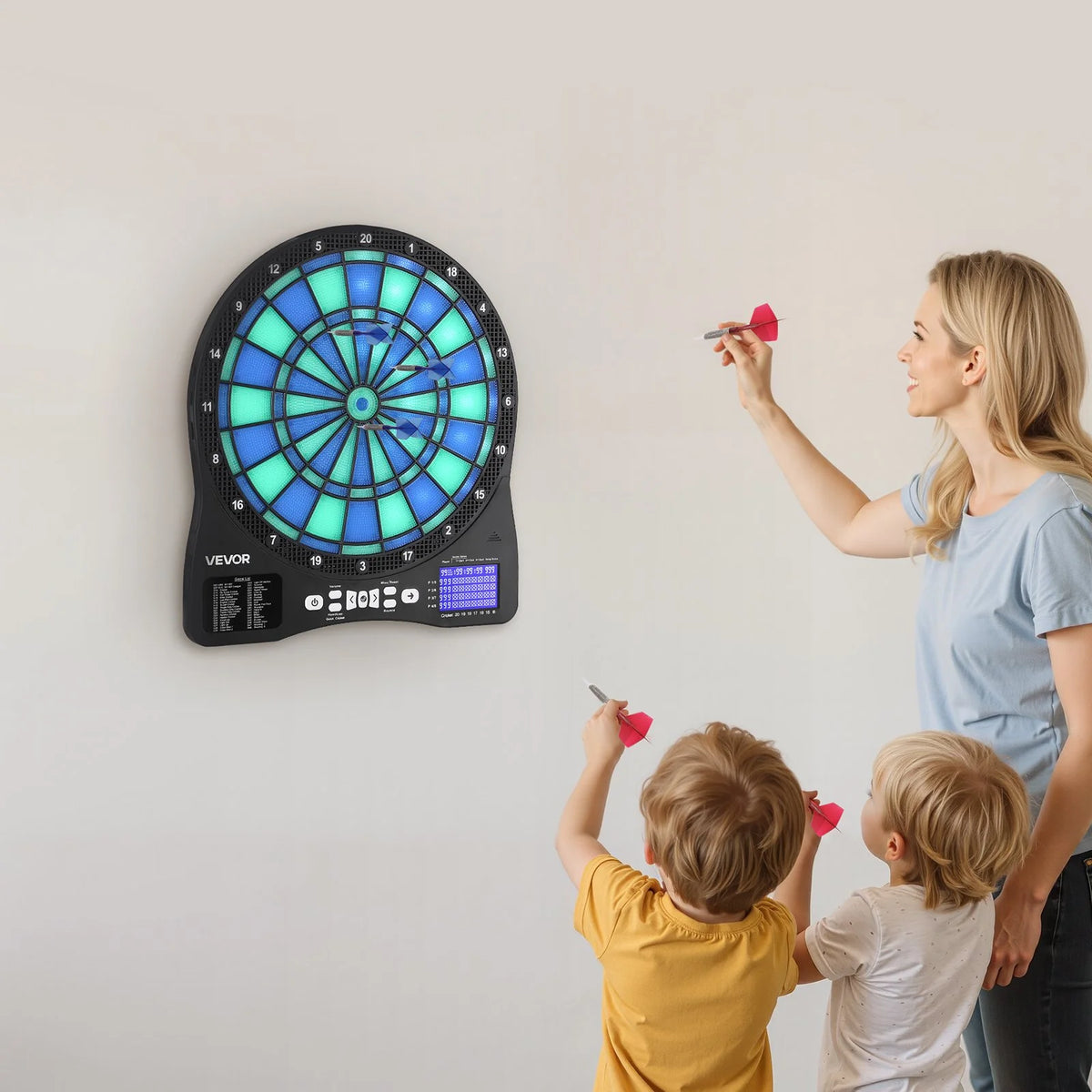 VEVOR Electronic Dart Board, LED-Illuminated Target Dartboard with 48 Games & 500+ Variations, Includes 6 Dart Shafts with Flights & 50 Soft Tips, Cricket Scoring LCD Screen - Supports Up to 8 Players - View 7