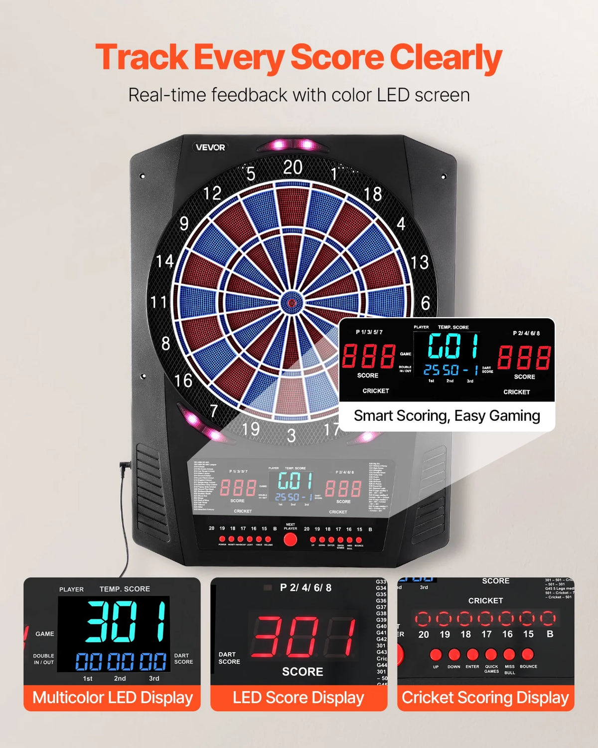 VEVOR Electronic Dartboard 13.5" Target Dartboard 45 Game Mode & 474 Variations - View 3