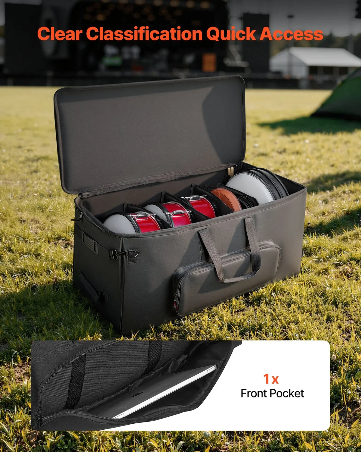 VEVOR Electronic Drum Kit Bag, 600D, Padded Drum Bag with Wheels, Large 36.2 x 16.5 x 16.1 in Interior, Lightweight Travel Case with Detachable Dividers, Multiple Pockets, for Electric Drums, Black - View 3